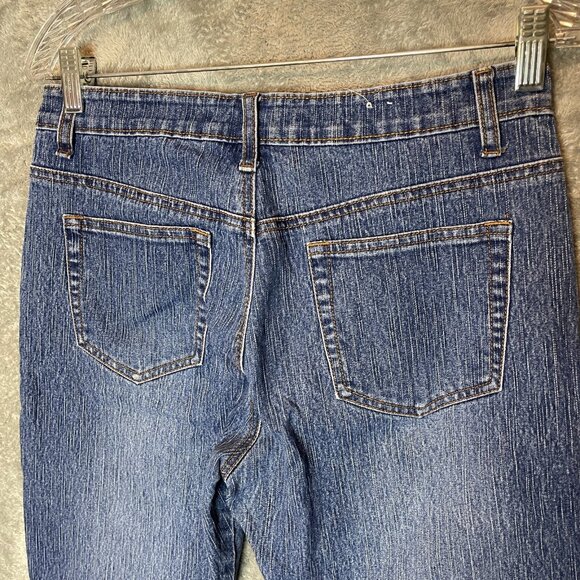 Women 90s Y2K Boho Vintage Wash Embroidered Floral Mid Rise Pedal Pusher Jeans 6 - Picture 7 of 12